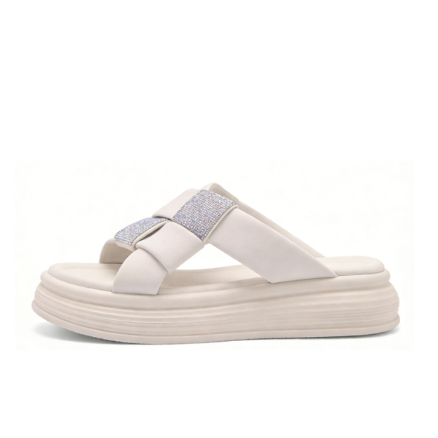 Healthy-foot   نعال نسائية بكعب سميك، مرصعة بالأحجار اللامعة، بتصميم شطرنجي عصري، مثالية للارتداء اليومي