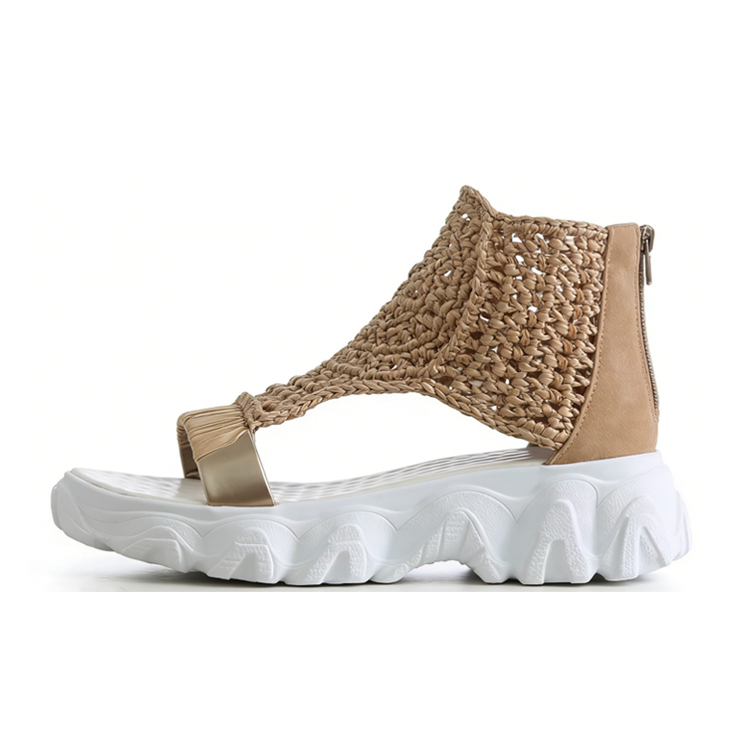 Healthy-foot صندل نسائي مضفر بكعب سميك ومفتوح من الأمام، كعب بارتفاع 5 سم، مريح وخفيف، يضيف لمسة كلاسيكية لإطلالتك