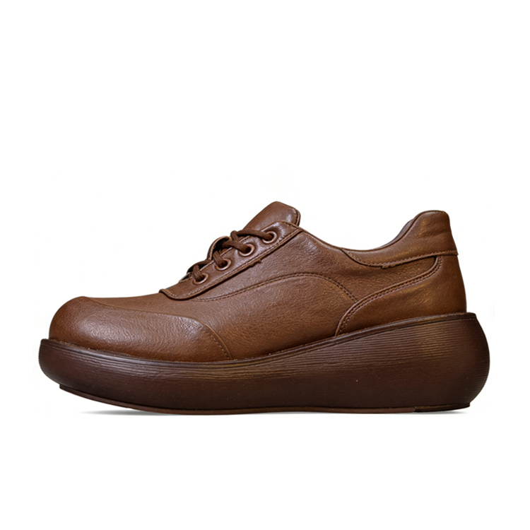 Healthy-foot حذاء أمهات جلدي سميك برباط، مصنوع من قماش جلدي ناعم تصميم نعل سميك بكعب منحدر يزيد الطول ويجعلك تبدو رشيقة ومريحة بثبات