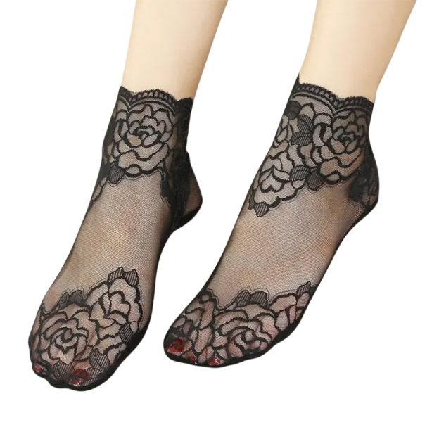 Healthy-foot  جوارب الحماية من الشمس المطبوعة بالدانتيل للنساء قابلة للتنفس وناعمة ومصنوعة من دانتيل متين لن ينكسر، مما يعزز المظهر المثير والأنيق