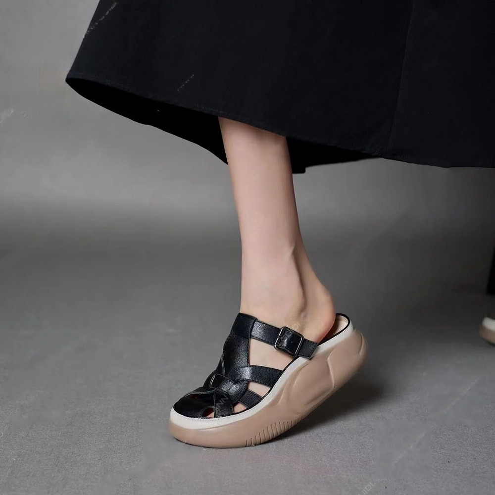 Healthy-foot صندل مجدول بفتحة للكعب للسيدات، مصمم لتحسين خط الساق وزيادة الطول بمقدار 5 سم بشكل بصري. نعل ناعم ومريح يسمح بالوقوف لفترات طويلة دون تعب، مثالي للاستخدام اليومي والتنقل-healthy-foot