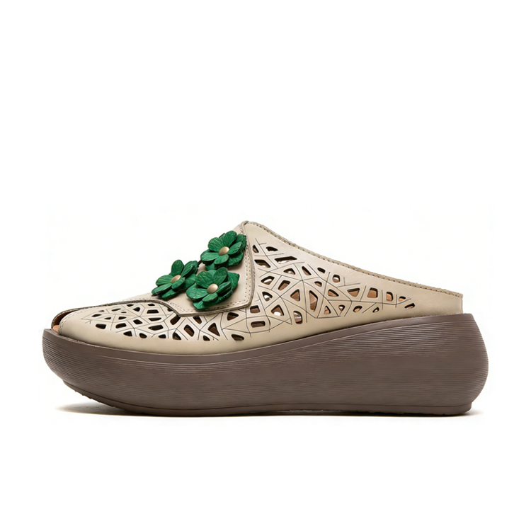 Healthy-foot صندل نسائي من الجلد مفتوح من الأمام، مع تفاصيل بروج دقيقة، يضيف ارتفاعًا ويجعل الساقين تبدو أنحف، مناسب للارتداء اليومي، سواء عند الخروج أو البقاء في المنزل