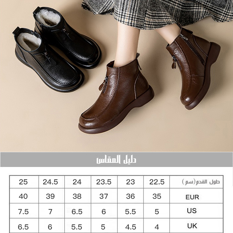 Healthy-foot حذاء نسائي من الجلد الطبيعي مع بطانة صوف دافئة، متوفر بمقاسات كبيرة، تصميم أنيق مثالي للارتداء اليومي-healthy-foot