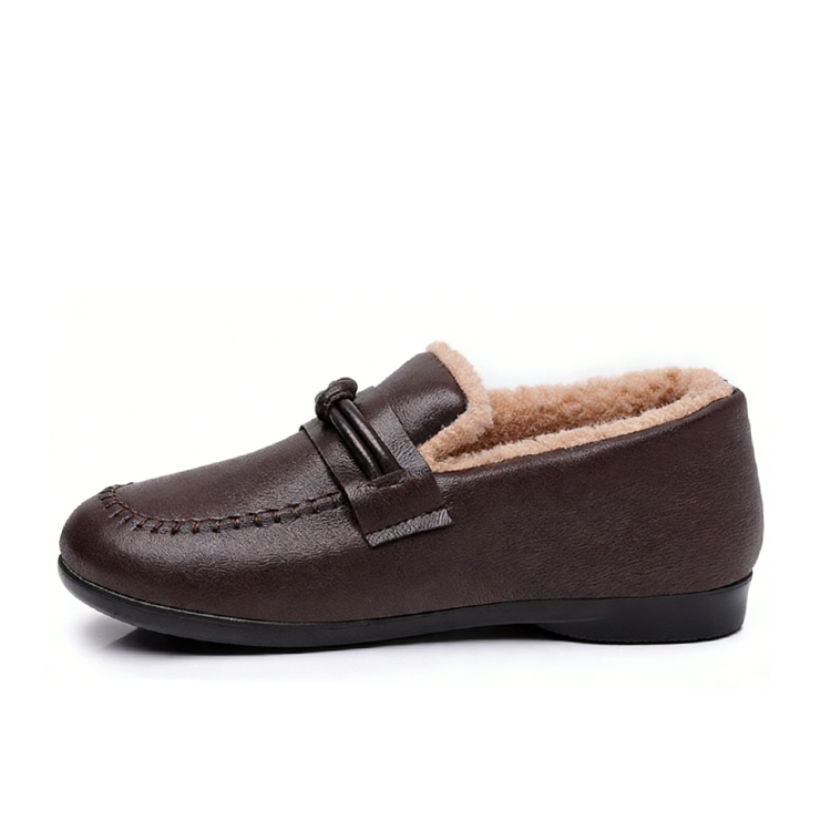 حذاء جلدي راقي كاجوال مع بطانة صوف دافئة من مجموعة الشتاء الجديدة للنساء 