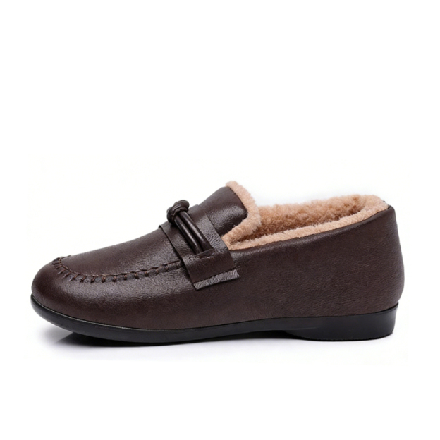حذاء جلدي راقي كاجوال مع بطانة صوف دافئة من مجموعة الشتاء الجديدة للنساء 