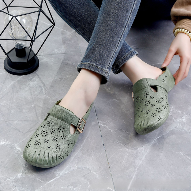 【سهل الارتداء والخلع】 صندل بنعل ناعم مجوف، غير قابل للانزلاق ونصف مفتوح-healthy-foot