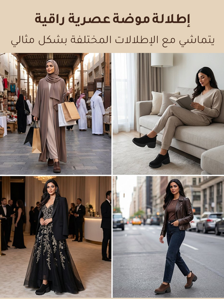 حذاء كاجوال مصنوع يدويا من جلد غنم غير لامع بنعل سميك (زيادة الارتفاع بصريا 8 سم)