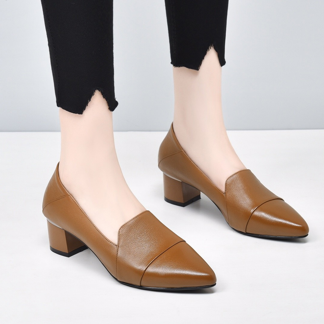 Healthy-foot حذاء نسائي فرنسي بكعب عالٍ من الجلد الناعم، بكعب متوسط ​​٥ سم، أنيق ومريح، سهل الارتداء والخلع، يُبرز جمال ساقيكِ. مثالي للتنقل أو العمل-healthy-foot