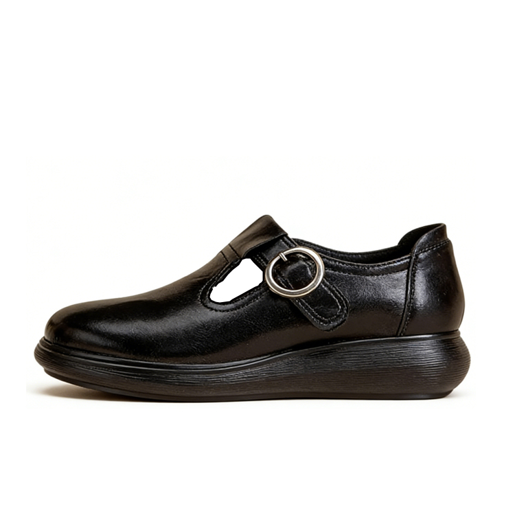 Healthy-foot حذاء كاجوال جلدي ذو نعل سميك ولاصق فيلكرو للنساء