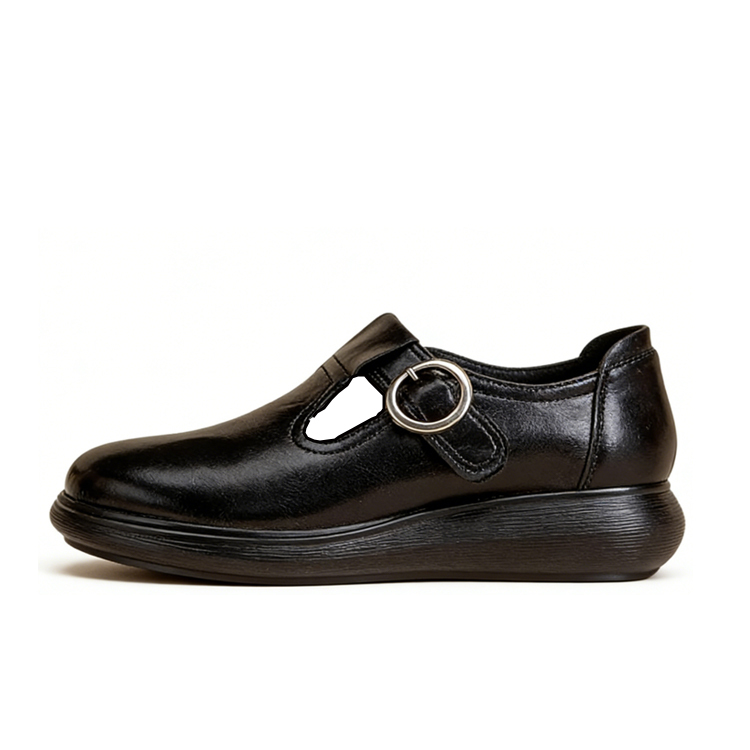 Healthy-foot حذاء كاجوال جلدي ذو نعل سميك ولاصق فيلكرو للنساء