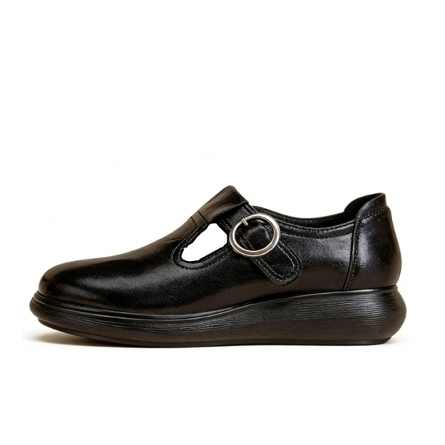 Healthy-foot حذاء كاجوال جلدي ذو نعل سميك ولاصق فيلكرو للنساء