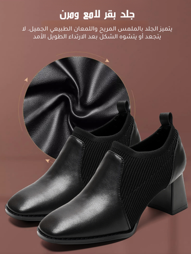 حذاء بوت من جلد طبيعي وقماش مطاطي بستايل بريطاني راقي للنساء 