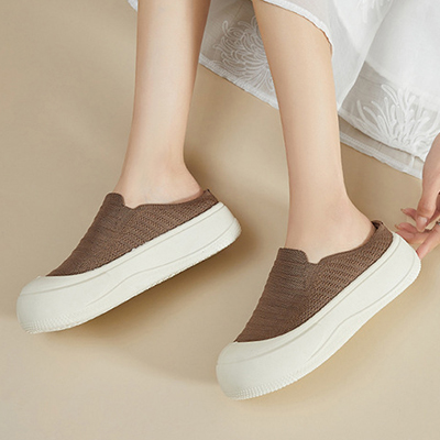 Healthy-foot صندل نسائي مريح وقابل للتنفس، مصنوع من القماش المحبوك، كعب منخفض، مقدمة مستديرة، نعل ناعم وسميك، مثالي للارتداء اليومي-healthy-foot