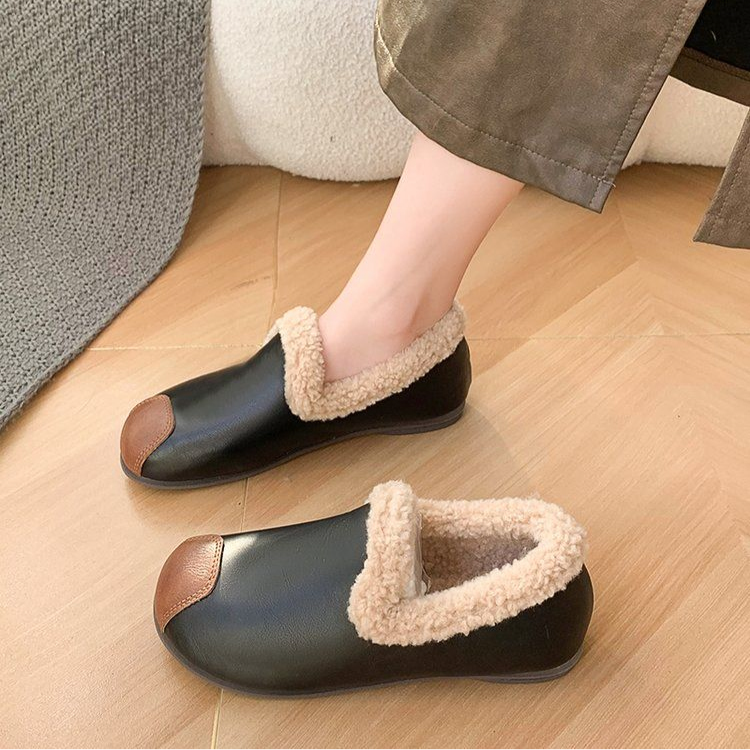 Healthy-foot حذاء قطني مخملي دافئ أنيق بستايل رجعي فرنسي للنساء