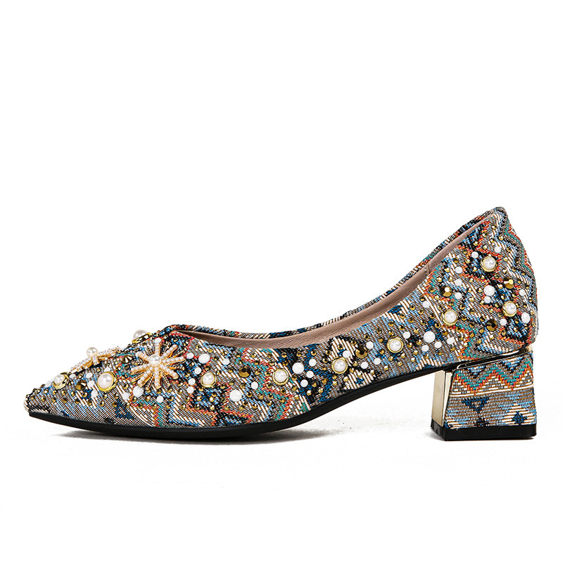 Healthy-foot أحذية نسائية بطراز عرقي مرصعة بأناقة، مثالية للارتداء مع البدلات أو الفساتين السهرة للعمل أو المناسبات، مع توفير ثلاثة خيارات للنعال-healthy-foot