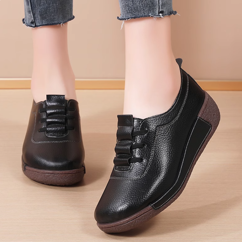 Healthy-foot  حذاء جلدي نسائي بكعب مائل بارتفاع 5 سنتيمتر، مع نعل سميك مضاد للانزلاق، يوفر دعمًا للقدم ويضمن الراحة في كل خطوة-healthy-foot