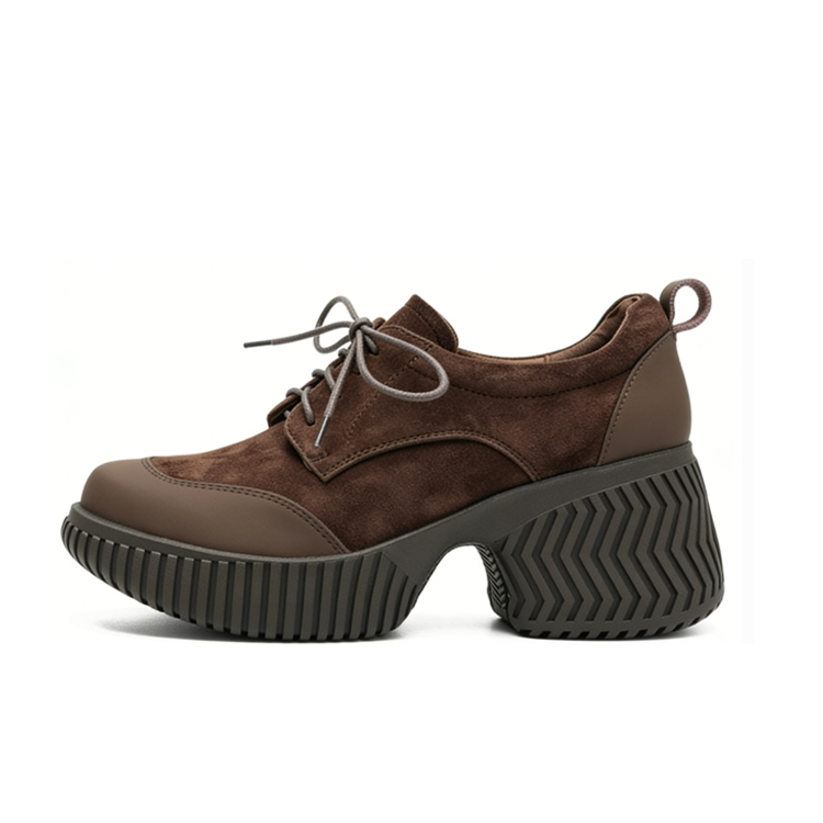 Healthy-foot【زيادة 7.5 سم】 حذاء بكعب سميك وعلوي من الجلد غير اللامع لزيادة الطول