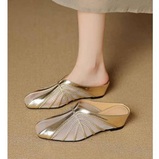 Healthy-Foot حذاء كعب عالي عصري للسيدات، بكعب يبلغ ارتفاعه 5 سم، مصنوع من نسيج شبكي قابل للتنفس، بأسلوب فرنسي أنيق بسيط، مع تصميم مكشوف للكعب، يوفر المشي المستقر والمريح، مثالي للارتداء اليومي-healthy-foot