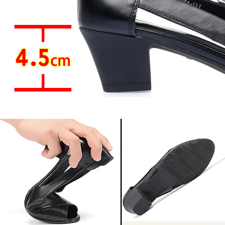 Healthy-foot حذاء نسائي مفتوح من الجلد الطبيعي بكعب متوسط 4.5 سم، تجربة ارتداء ناعمة ومريحة، حذاء مهني للعمل يمكن ارتداؤه لساعات طويلة دون التعب-healthy-foot