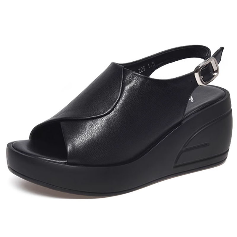 Healthy-foot صندل بكعب عريض مفتوح من الأمام مع زيادة ارتفاع 7 سم