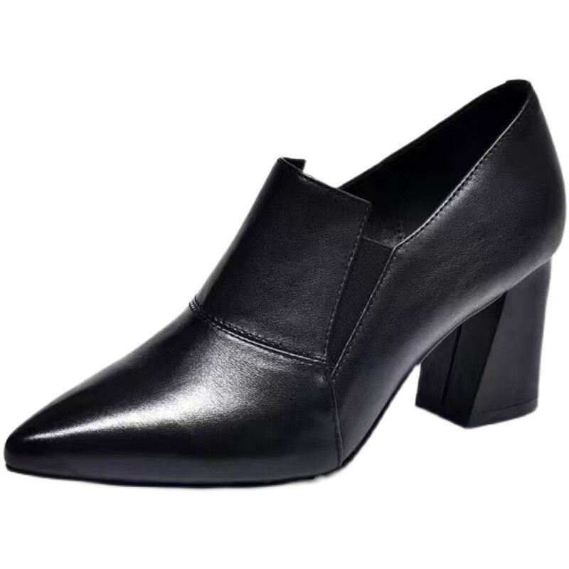 Healthy-foot حذاء بكعب سميك مصنوع من الجلد الناعم ومقدمة مدببة