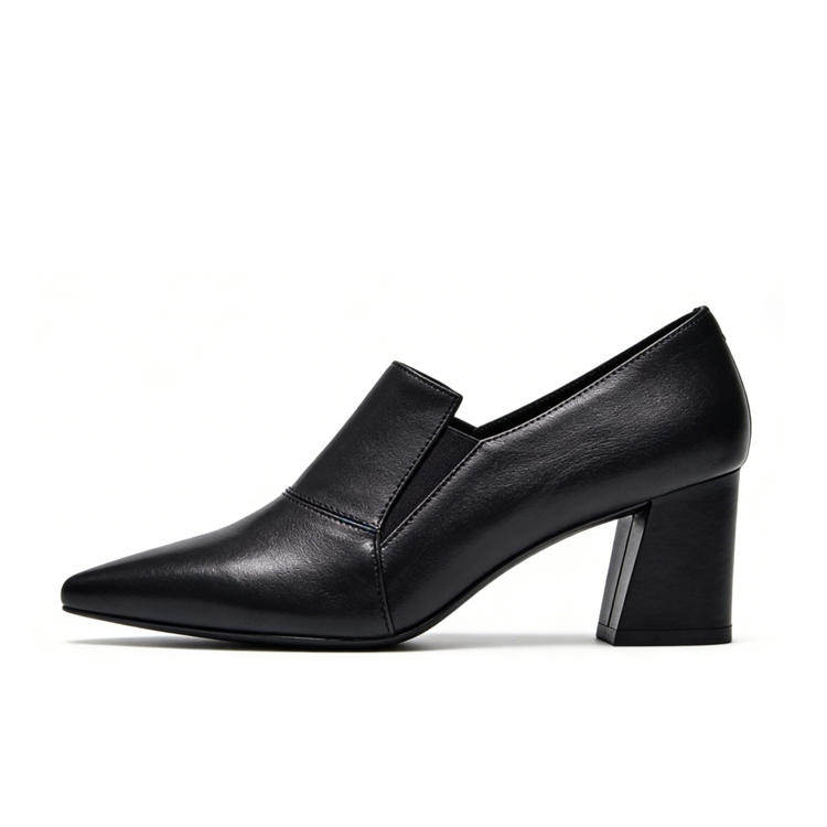 Healthy-foot حذاء نسائي بكعب عالي أسود من الجلد الطبيعي بمقدمة مدببة وكعب سميك، كعب 7 سم، لزيادة الطول وجعل الساقين تبدو أنحف، متوفر بمقاسات كبيرة.