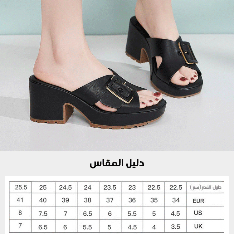 Healthy-foot حذاء نسائي بكعب مربع وكعب مكشوف، بارتفاع 7 سم، مزود بإبزيم مربع ذهبي، مناسب للارتداء اليومي-healthy-foot