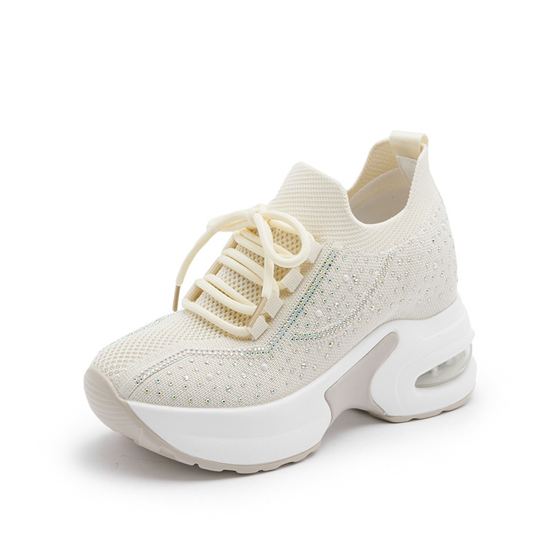 Healthy-foot  حذاء نسائي شبكي لامعة مع وسادة هوائية ونعل 8 سم