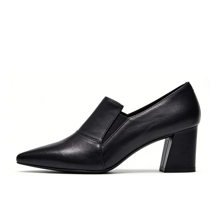 Healthy-foot حذاء نسائي بكعب عالي أسود من الجلد الطبيعي بمقدمة مدببة وكعب سميك، كعب 7 سم، لزيادة الطول وجعل الساقين تبدو أنحف، متوفر بمقاسات كبيرة.