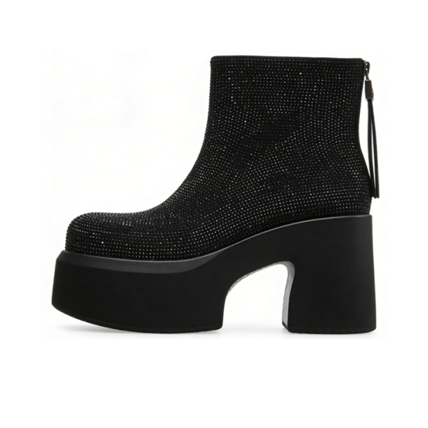 Healthy-foot أحذية مارتن المرصعة بالماس مع نعل سميك، يزيد الطول 8 سم - المثالية للحفلات والأعراس