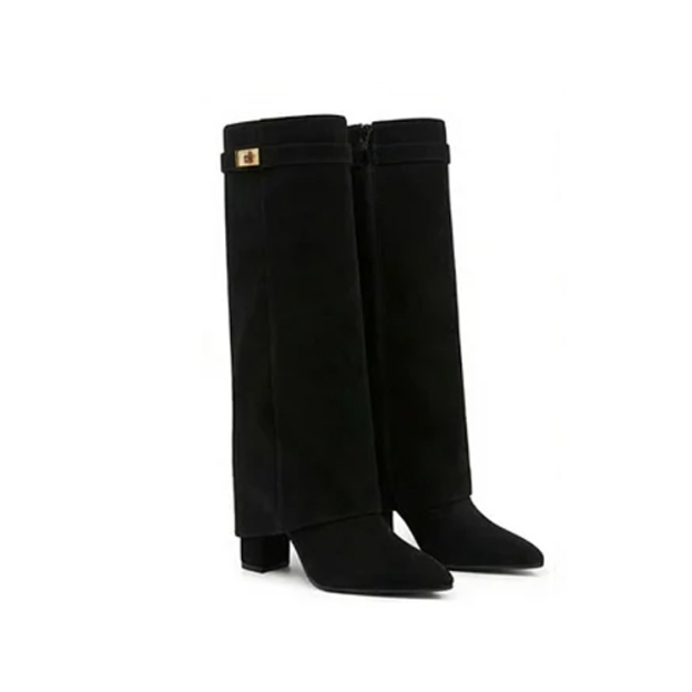 Healthy-foot حذاء بوت عصري بطول الركبة عارض وجزء علوي بطية (عارض في عروض الأزياء)