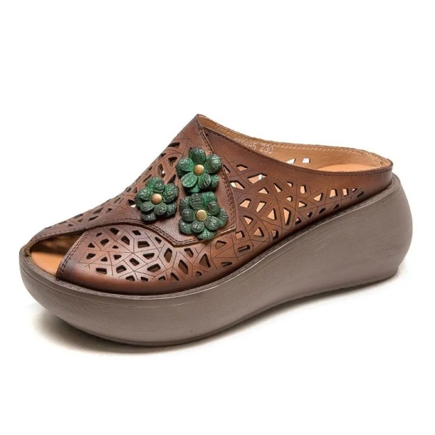 Healthy-foot صندل نسائي من الجلد مفتوح من الأمام، مع تفاصيل بروج دقيقة، يضيف ارتفاعًا ويجعل الساقين تبدو أنحف، مناسب للارتداء اليومي، سواء عند الخروج أو البقاء في المنزل-healthy-foot