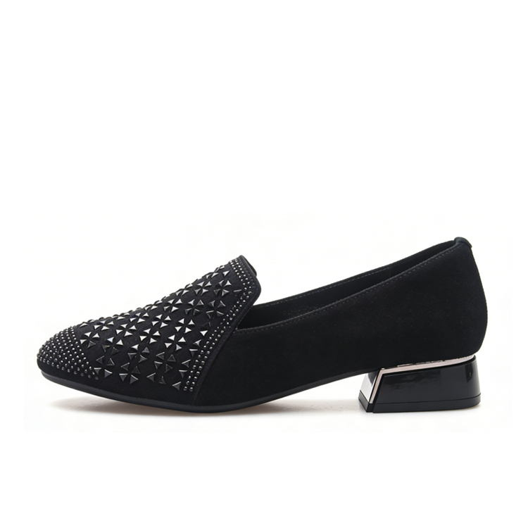 Healthy-foot  حذاء كاجوال ناعم من الصوف مزخرف بالماس كعب منخفض 3 سم يطيل الساقين دون التأثير على المشي مريح ومستقر، مثالي للعمل اليومي أو الارتداء غير الرسمي