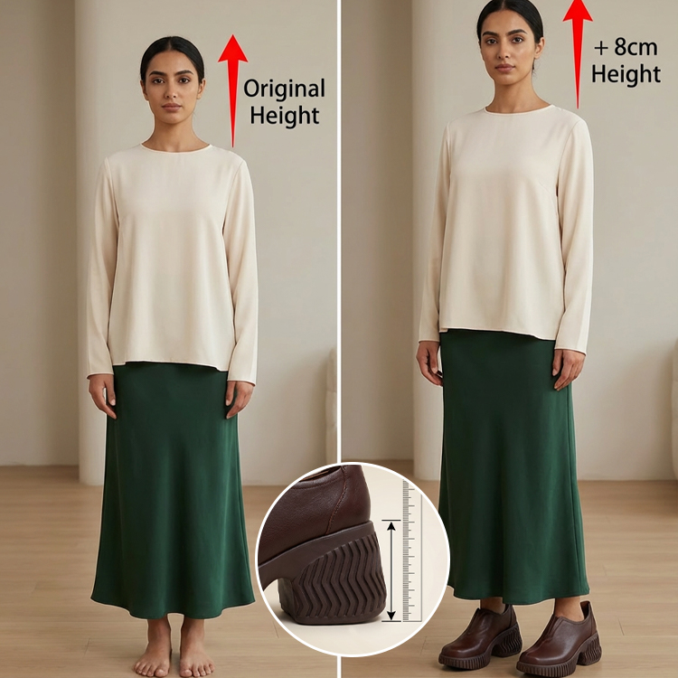 Healthy-foot حذاء كاجوال من الجلد الناعم مع شريط مطاطي مناسب لقصار القامة