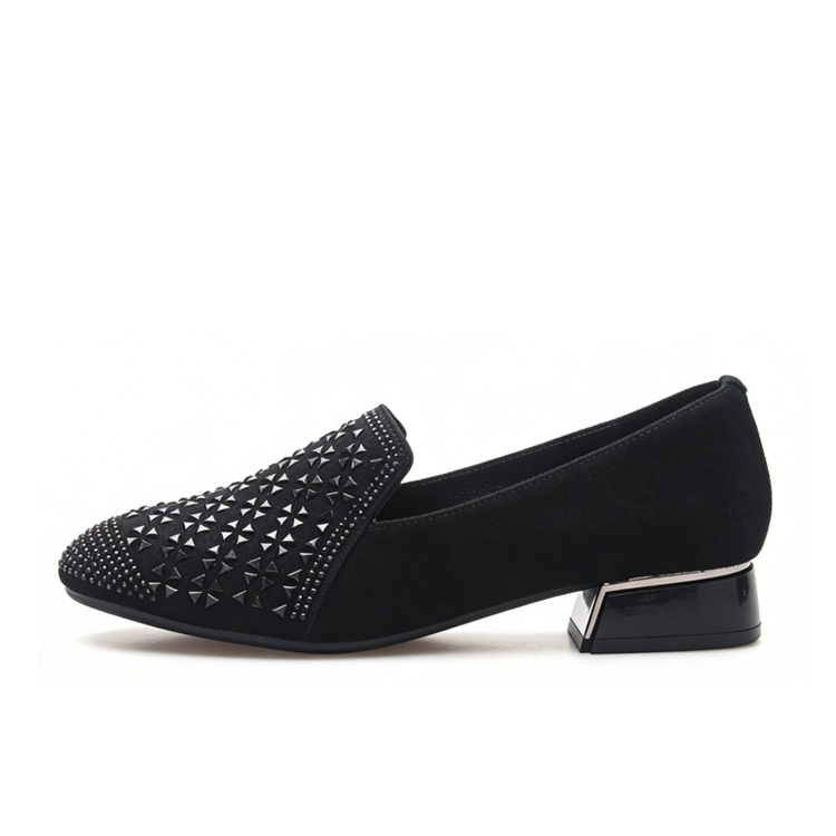 Healthy-foot  حذاء كاجوال ناعم من الصوف مزخرف بالماس كعب منخفض 3 سم يطيل الساقين دون التأثير على المشي مريح ومستقر، مثالي للعمل اليومي أو الارتداء غير الرسمي