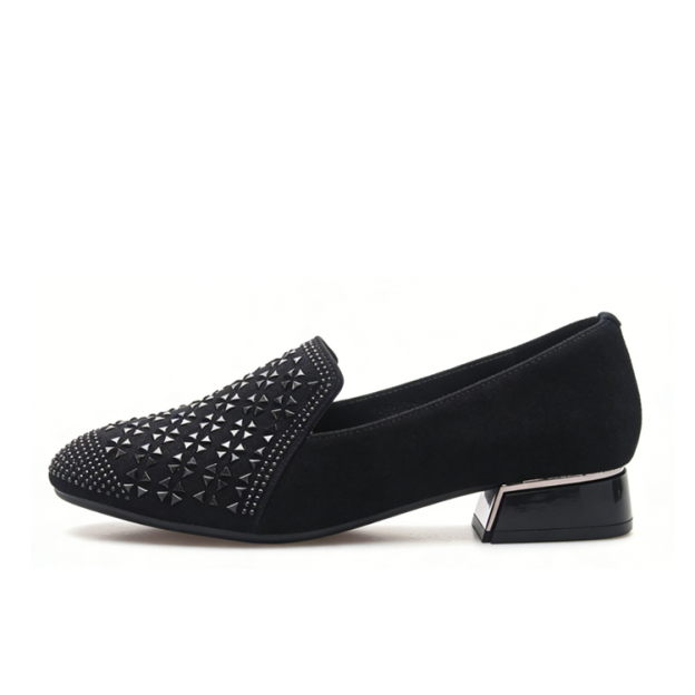 Healthy-foot  حذاء كاجوال ناعم من الصوف مزخرف بالماس كعب منخفض 3 سم يطيل الساقين دون التأثير على المشي مريح ومستقر، مثالي للعمل اليومي أو الارتداء غير الرسمي