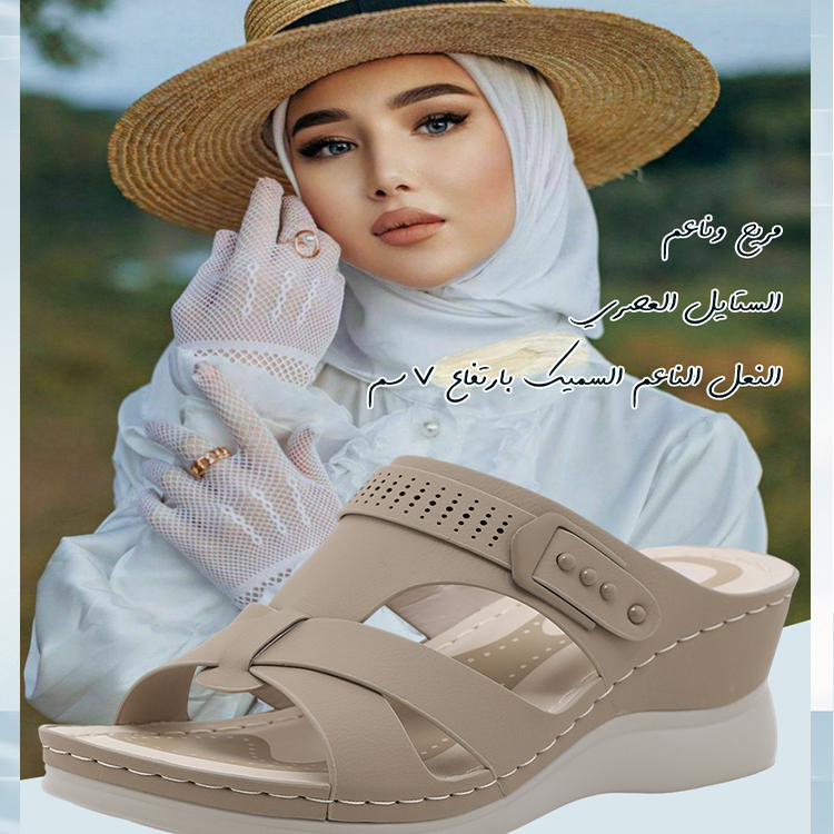 Healthy-foot صندل نسائي مفتوح من الأمام بكعب 7 سم، نعل سميك، ناعم ومريح، يجعل الساقين تبدو أنحف، متوفر بمقاسات كبيرة-healthy-foot