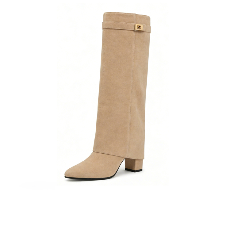 Healthy-foot حذاء بوت عصري بطول الركبة عارض وجزء علوي بطية (عارض في عروض الأزياء)