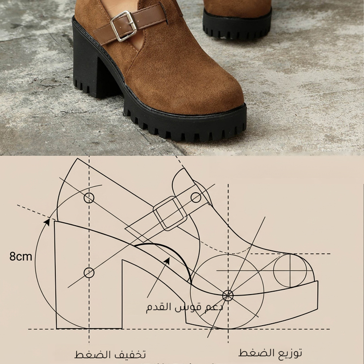 Healthy-foot (متوفر بمقاس 42) حذاء نسائي كاجوال بنعل سميك ورأس الحذاء دائري، زيادة الطول 8 سم