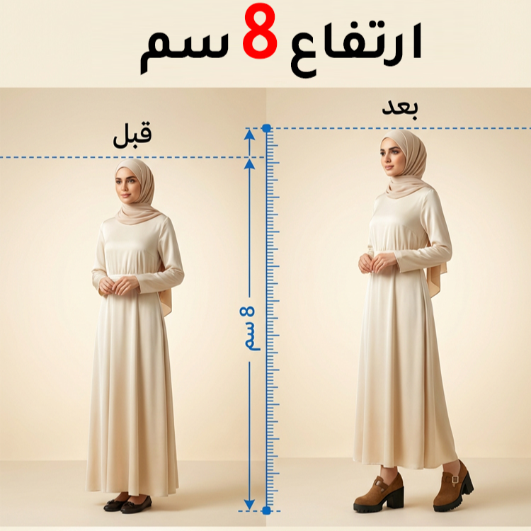 Healthy-foot (متوفر بمقاس 42) حذاء نسائي كاجوال بنعل سميك ورأس الحذاء دائري، زيادة الطول 8 سم