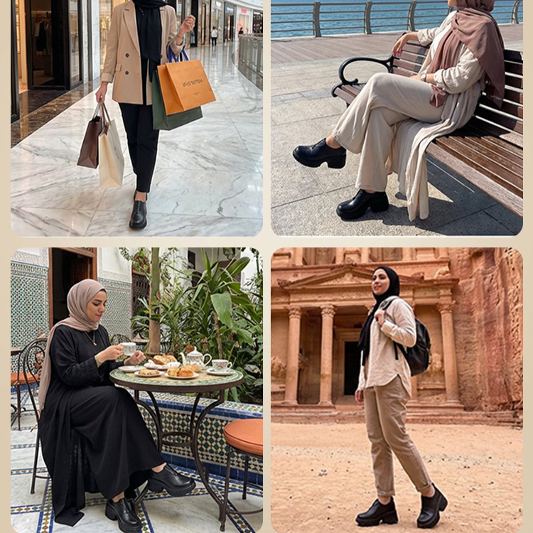 Healthy-foot حذاء كاجوال من الجلد الناعم مع شريط مطاطي مناسب لقصار القامة