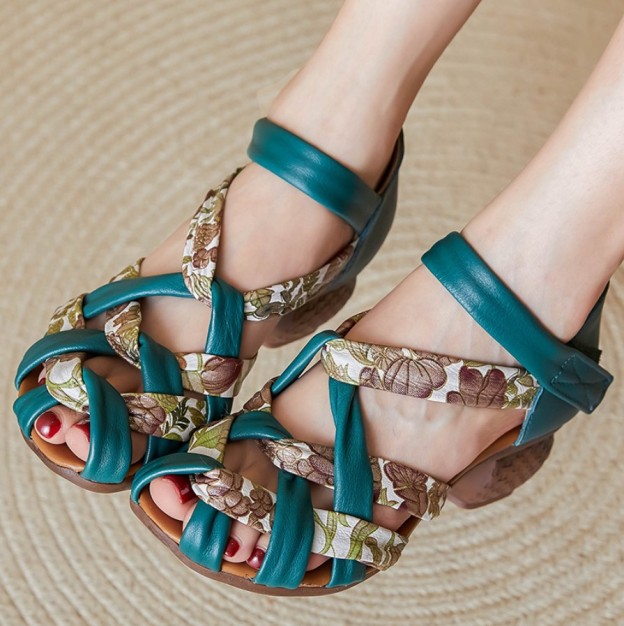 Healthy-foot صندل نسائي كاجوال جديد، بكعب بارتفاع 5 سم، مصنوع من الجلد الطبيعي، سطح أملس، طراز عتيق، مثالي للارتداء اليومي-healthy-foot