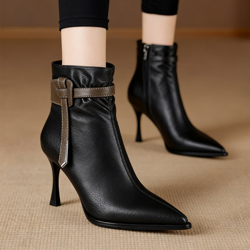 Healthy-foot حذاء كعب عالي بجلد طبيعي على الطراز الأوروبي الأمريكي (زيادة 8 سم)-healthy-foot