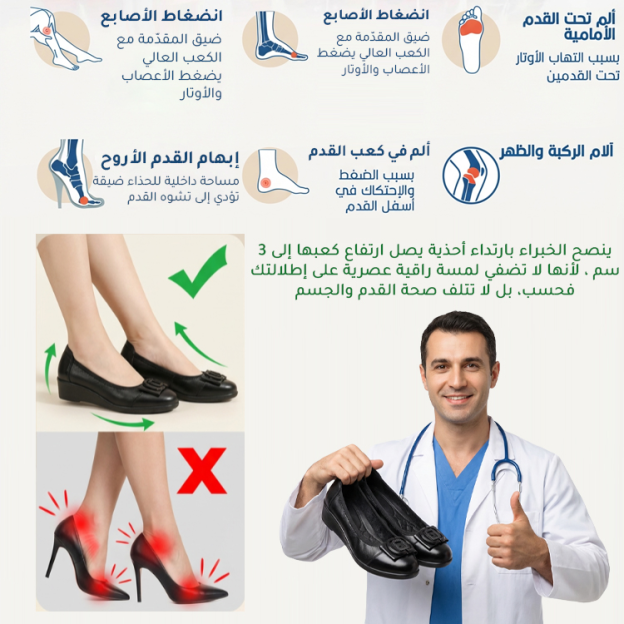Healthy-foot حذاء راقي من جلد غنم مريح بكعب ويدج للنساء -healthy-foot