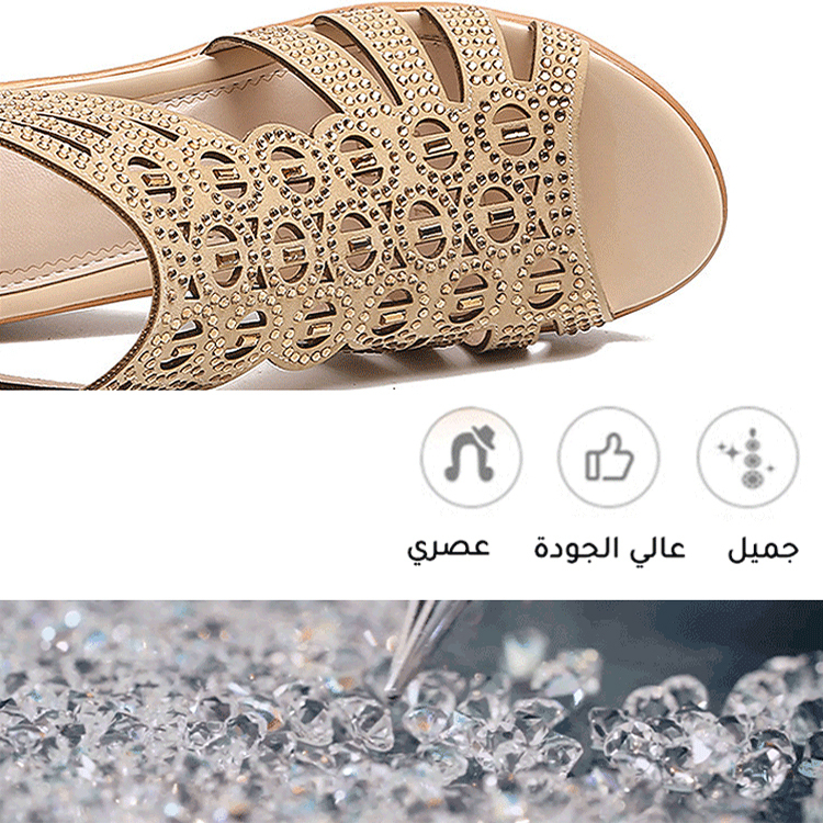 Healthy-foot صندل نسائي مفتوح من الأمام بكعب عالي، مزين بأحجار الراين، ارتفاع الكعب 5 سم، يناسب شكل القدم ويجعلها تبدو أنحف، متوفر بمقاسات كبيرة-healthy-foot