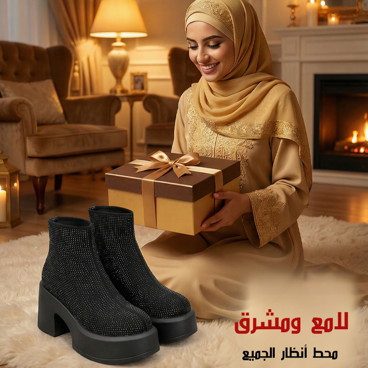 Healthy-foot بوت مارتن نسائي بنعل سميك مرصع بالألماس لزيادة الارتفاع 8 سم