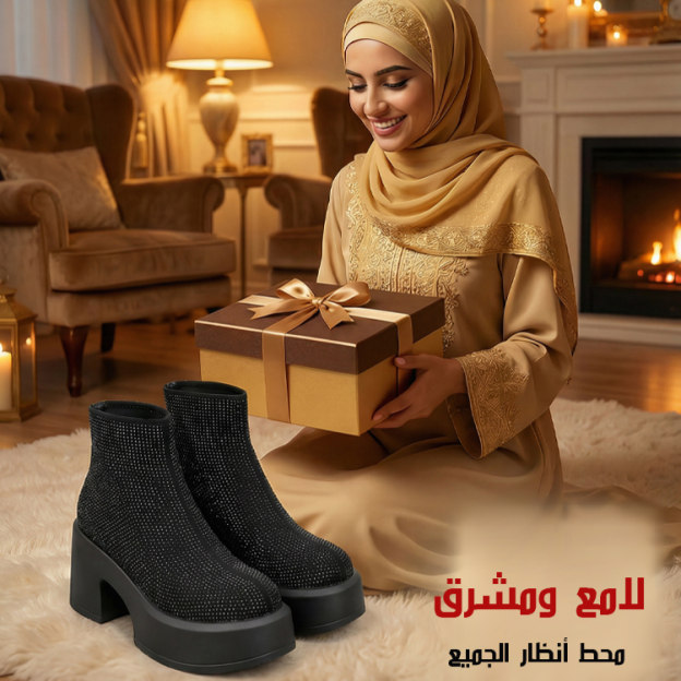 Healthy-foot بوت مارتن نسائي بنعل سميك مرصع بالألماس لزيادة الارتفاع 8 سم