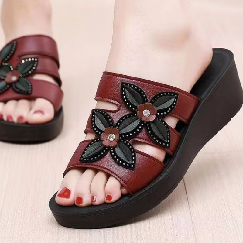 Healthy-foot (ضمان استرجاع في حالة الضيق) شبشب أمهات بكعب ويدج بتصميم كلاسيكي ومقاوم للانزلاق