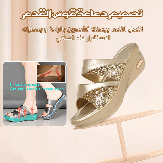 Healthy-foot صندل جديد للسيدات مع كعب مرتفع 5 سم مزين بالترتر، يعزز خط الساق ويجعلها تبدو أنحف، ونعل مريح للغاية مناسب للخروج-healthy-foot