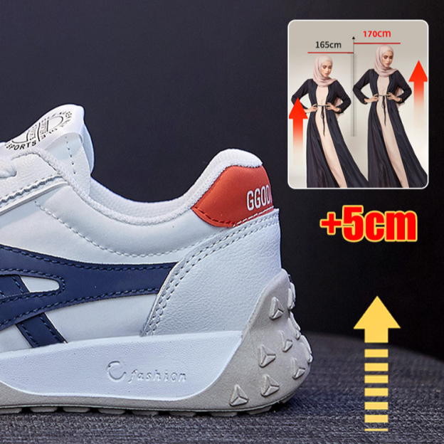 Healthy-foot حذاء رياضي أبيض للسيدات، مصنوع من الجلد الطبيعي، كعب مرتفع بارتفاع 5 سم، تصميم متباين الألوان عصري وعملي للاستخدام اليومي-healthy-foot